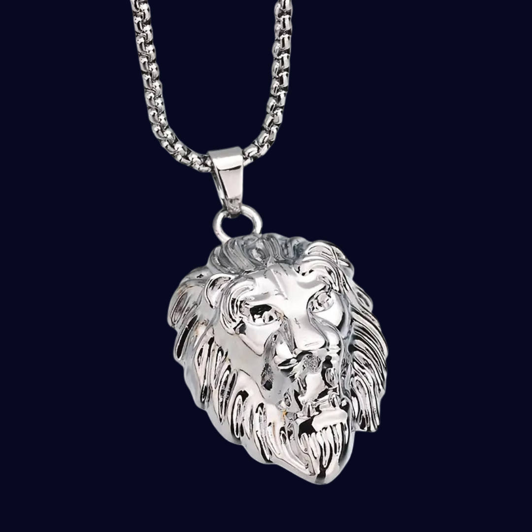 1pc Men'S Lion Head Pendant Necklace Silver Tone