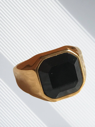 Gold Plated Black Onyx Stone Ring For Men
