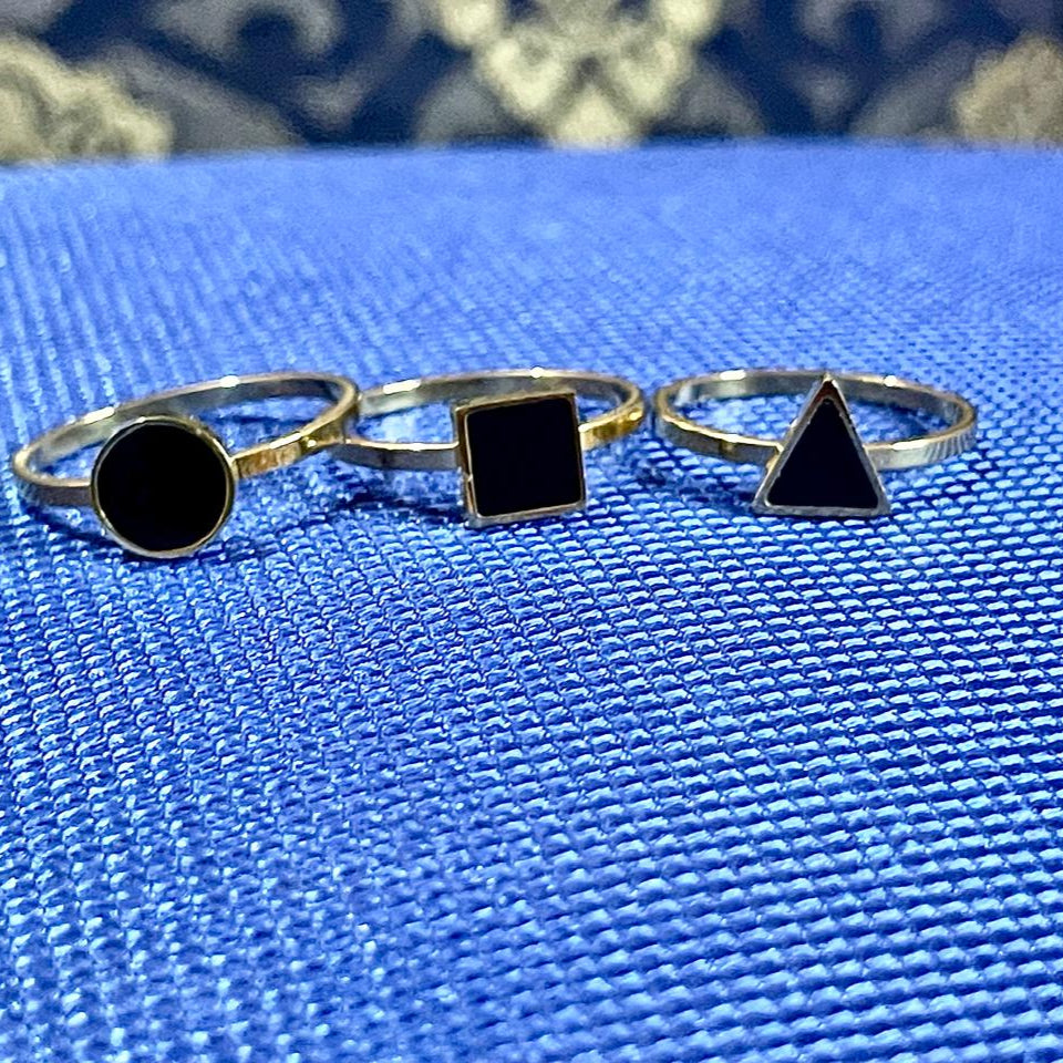 Pair of 3 Geometric Stacking Rings for Women – Circle, Square & Rectangle Design