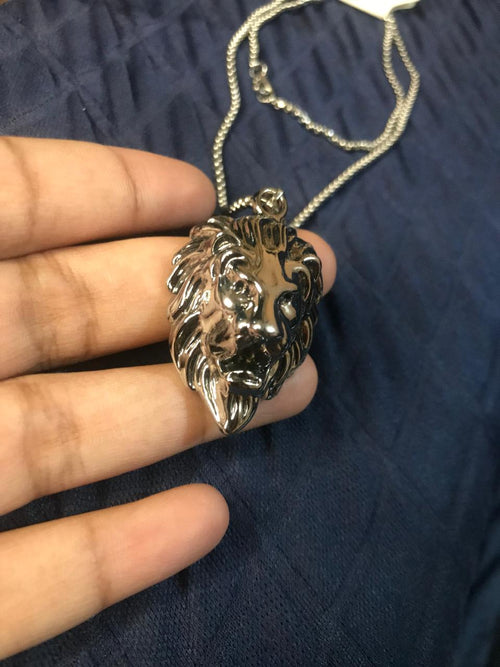 1pc Men'S Lion Head Pendant Necklace Silver Tone
