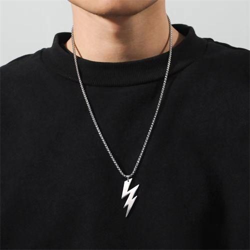 Men's necklace - steel lightning bolt necklace