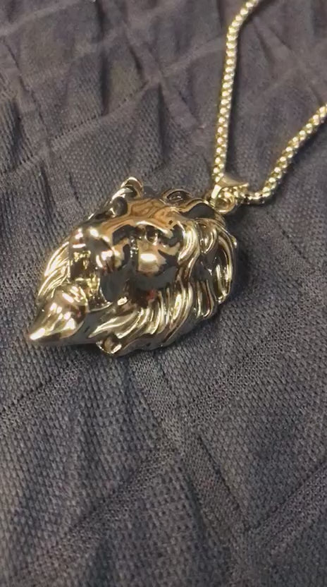 1pc Men'S Lion Head Pendant Necklace Silver Tone