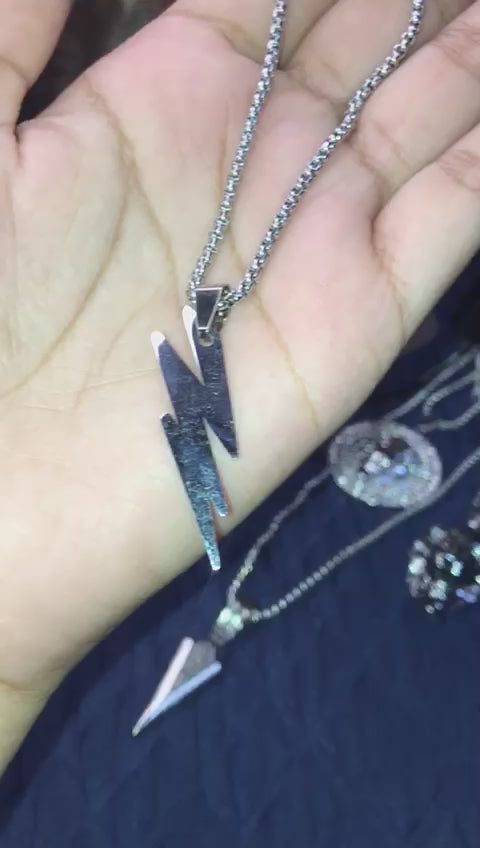 Men's necklace - steel lightning bolt necklace